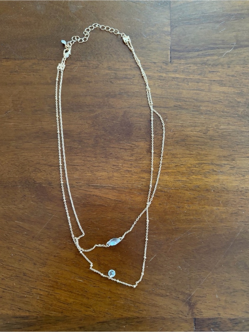 Delicate Gold Layered Necklace with Clear Gem Accents